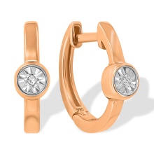 Child's Huggie Earrings with Illusion-set Diamonds. Tested 585 (14K) Rose and White Gold