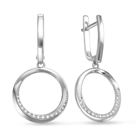 Diamond 585 white gold circular leverback earrings | Golden Flamingo