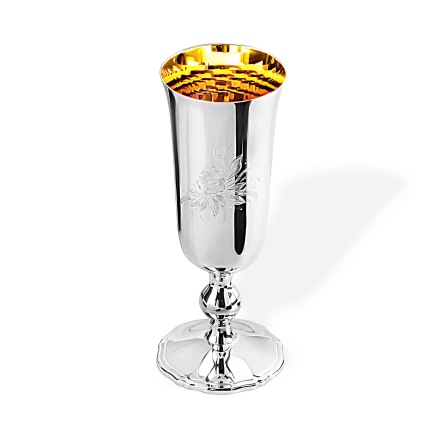 Shiny gilded silver wedding champagne glass