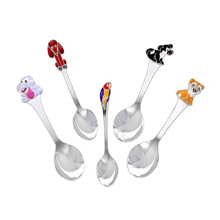 Kids' Silver Tableware. Hypoallergenic Blackened 830 Silver. 'A  Wag-on-the-Wall Clock' Silver Spoon for a Child
