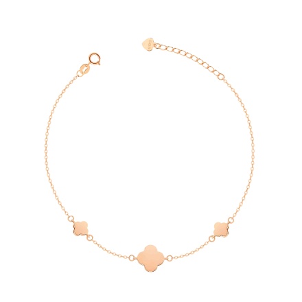 Enamel Bracelet. Certified 585 (14kt) Rose Gold. Black Enamel Four-leaf Clover Bracelet