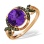 Ring with Amethyst and Champagne Diamonds. Hypoallergenic 585 (14K) Rose Gold, Black Rhodium
