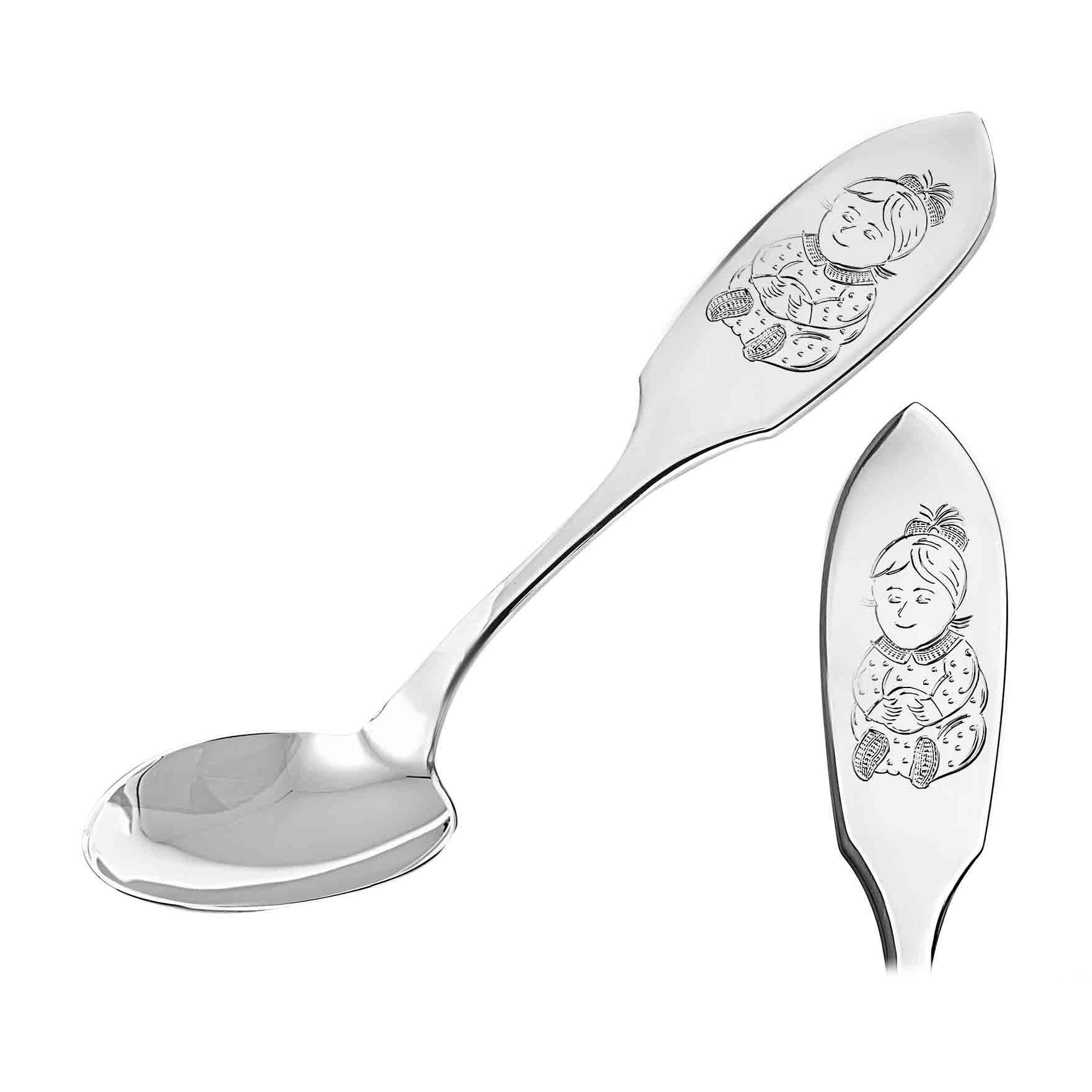 Kids' Silver Tableware. Hypoallergenic Blackened 830 Silver. 'A  Wag-on-the-Wall Clock' Silver Spoon for a Child