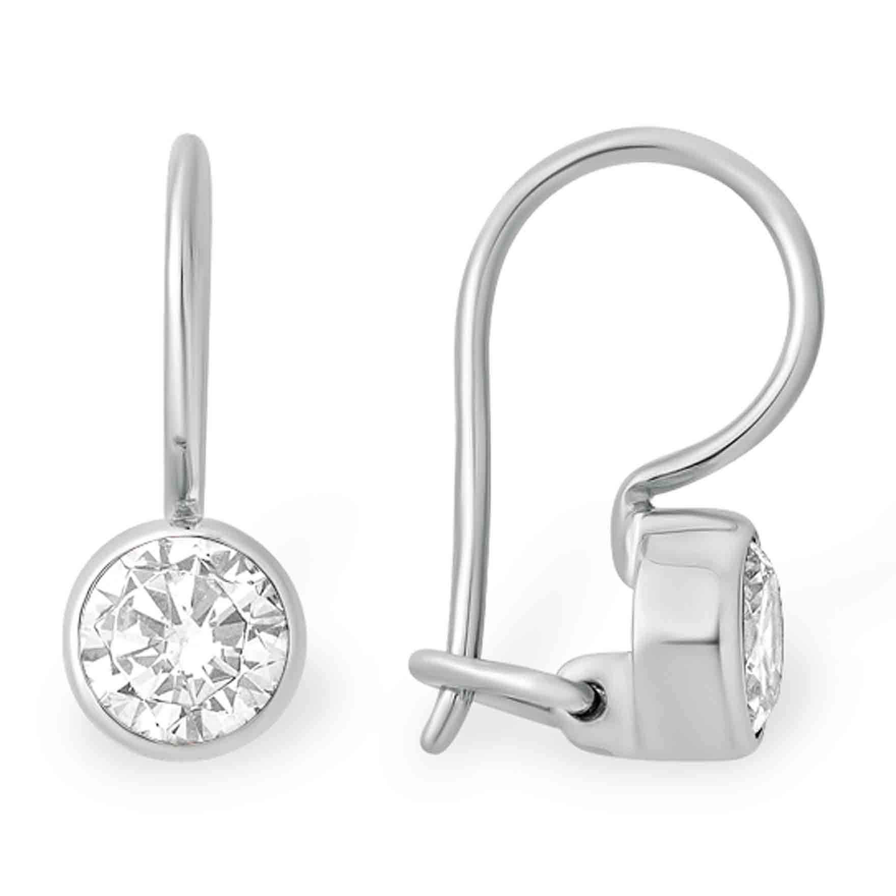 14Kt White Gold Long Diamond Line Drop Hook Wire Pierced Earrings