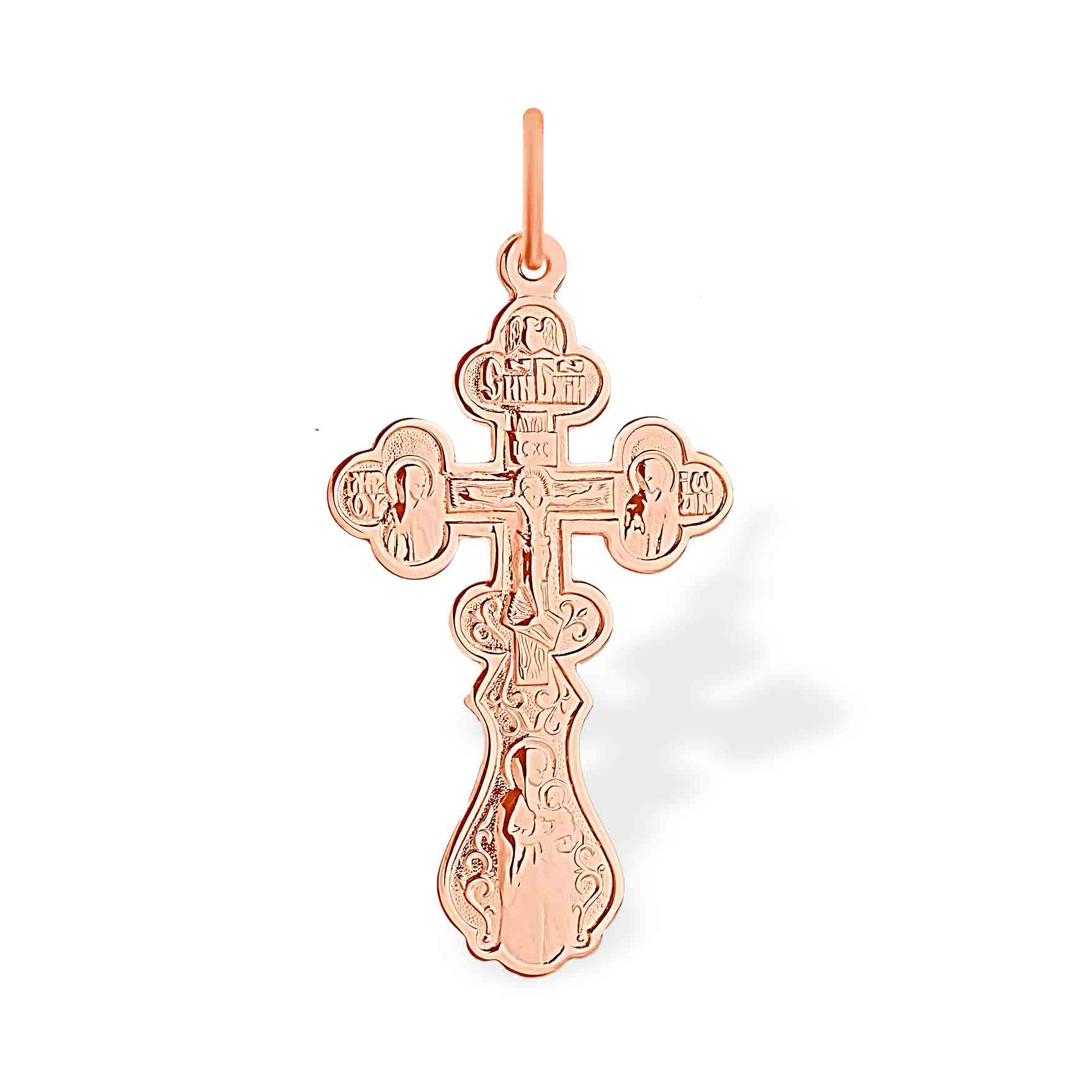 Orthodox Cross. Certified 585 (14kt) Rose and White Gold. Slavic Crucifix Pendant for Men