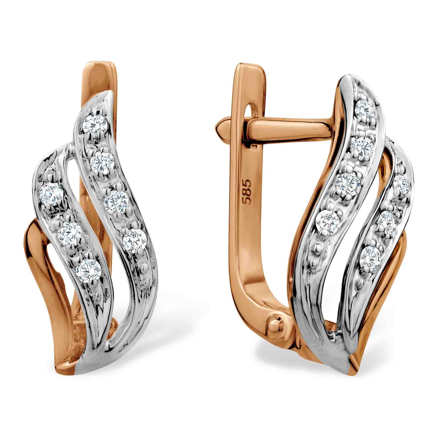 Retro diamond earrings of 14K two-tone gold